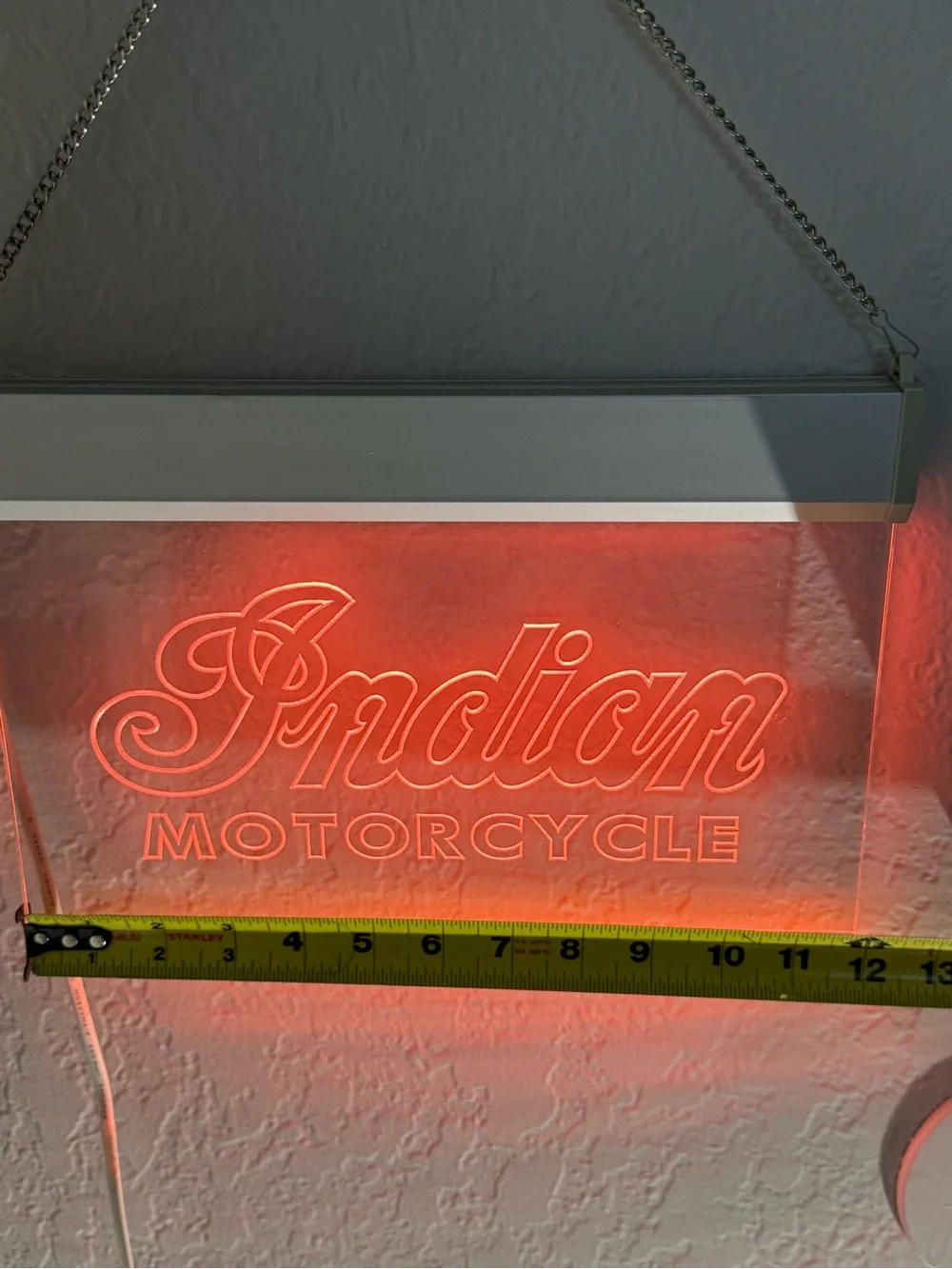 Indian Motorcycle LED Acrylic Hanging Light Sign Red Illuminated Garage Decor